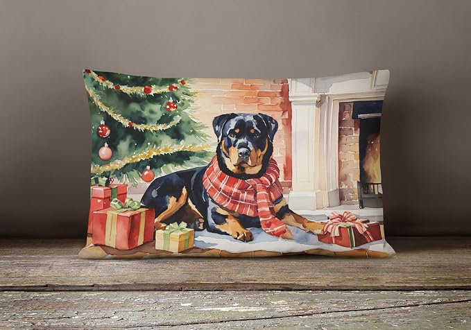 Caroline's Treasures DAC2736PW1216 Rottweiler Cozy Christmas Throw Pillow Machine Washable, Indoor Outdoor Decorative Pillow for Couch, Bed or Patio, 12HX16W