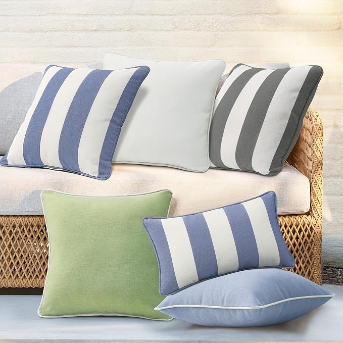 Unimatta Decorative Outdoor Water Repellent Throw Pillows with Inserts, Set of 4, 20" x20" Pillows for Patio, Backyard, Bed, Couch, and Patio Furniture, Gray Stripe
