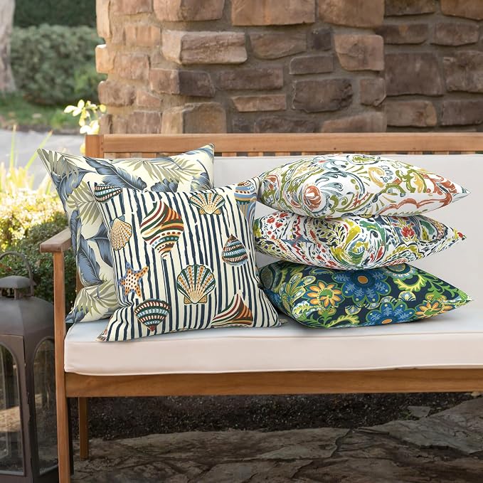 Outdoor 16x16 Inch Throw Pillow Covers Set of 2, Covers ONLY, All Weather Square Pillow Cases, Patio Cushion Pillow of Home Furniture Use, Crayon Shells