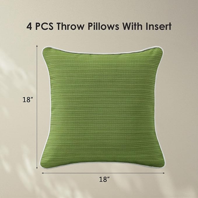 Unimatta Decorative Outdoor Water Repellent Throw Pillows with Inserts, Set of 4, 18" x18" Pillows for Patio, Backyard, Bed, Couch, and Patio Furniture, Lawn Green