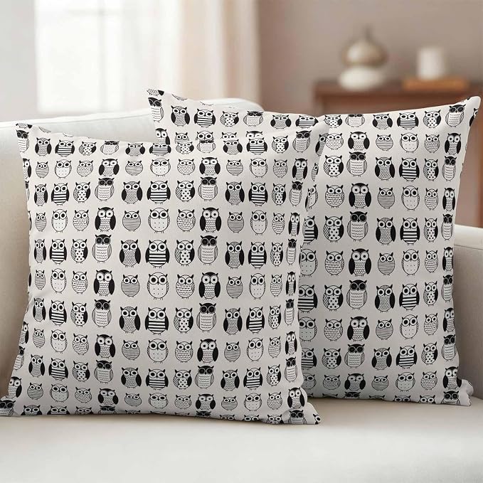Cartoon Owls Outdoor Pillow Covers 18x18 Inch Throw Pillow Covers Set of 2 Waterproof Decorative Pillow Cases Modern Abstract Cute Birds Cushion Covers for Patio Furniture Garden Couch Sofa