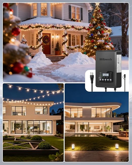 600W Low Voltage Landscape Transformer, Weatherproof Outdoor Low Voltage Transformer, 120V AC to 12/14V AC, Landscape Lighting Transformer with Timer and Photocell Sensor, ETL Listed D15LT06