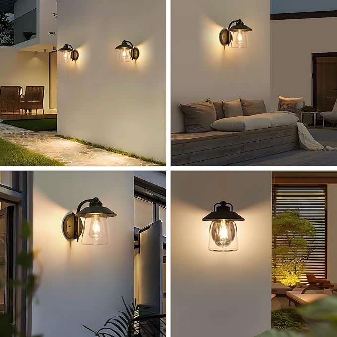 LUTEC Dusk to Dawn Outdoor Indoor Exterior Light Fixture, Farmhouse Barn Wall Sconce, Matte Black Finish Anti-Rust Wall Mount Light, Waterproof Wall lamp with Clear Glass for Porch, Exterior, Patio