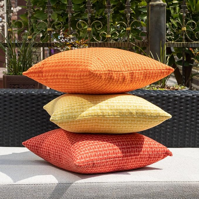 Kevin Textile Outdoor Waterproof 24"x24" Pillow Covers 2 Pack, Red | Water Resistant Weaving Faux Linen Texture Throw Pillow Covers, Outside Decorative Pillowcases for Garden Patio Balcony Couch