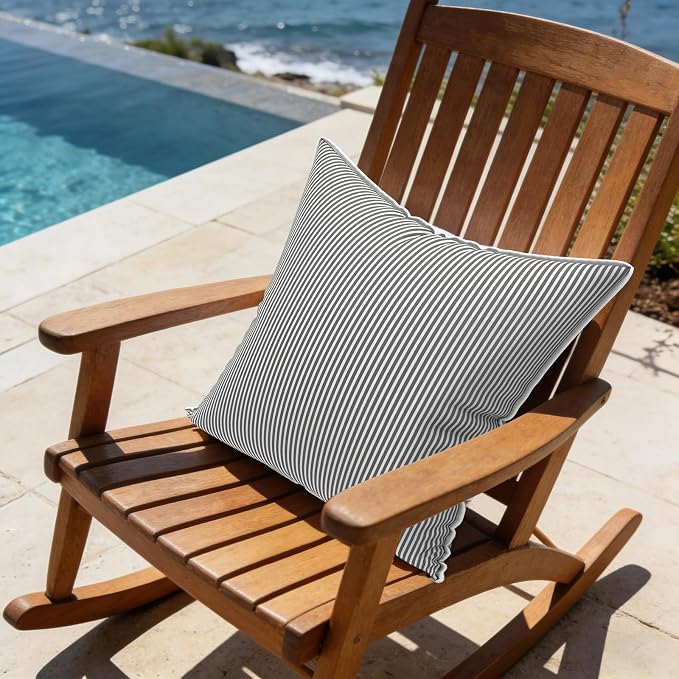 LVTXIII Outdoor/Indoor Pillow Covers, Patio Fade Resistant Throw Pillow Covers ONLY, Waterproof Farmhouse Accent Cushion Cases for Sofa Patio Couch Decoration 18"x18" Set of 2, Strip Grey