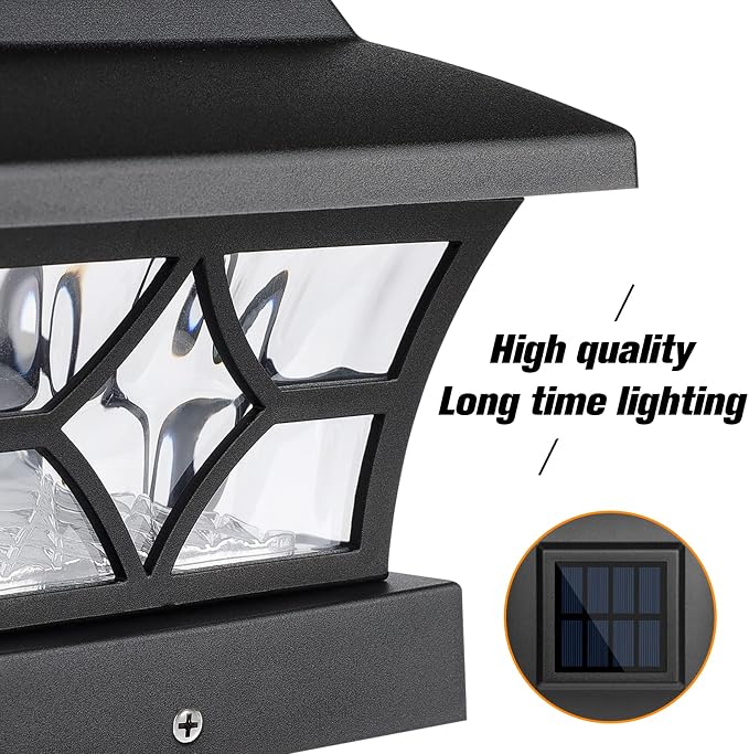 VOLISUN Solar Post Cap Lights Outdoor, Solar Powered Fence Cap Lights for 4x4 Vinyl/Wood, Black Waterproof Solar Deck Post Light 4Pack Cool/Warm for Garden Patio Porch