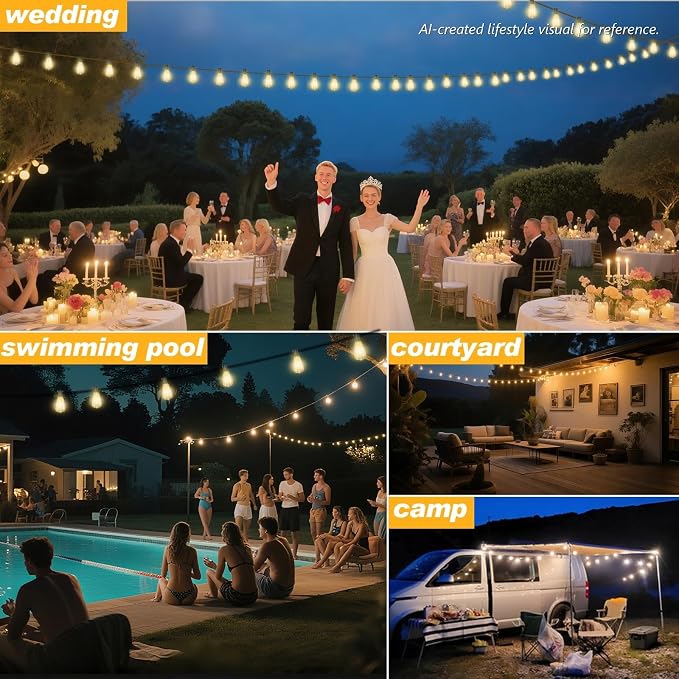 100FT LED Outdoor String Lights Waterproof, Edison Lights for Outside | with 52 Shatterproof Vintage Edison Bulbs Connectable Hanging Patio Lights for Yards Balcony Porch Bistro Garden Decor