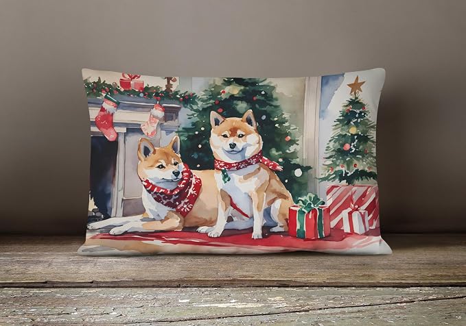 Caroline's Treasures DAC2750PW1216 Shiba Inu Cozy Christmas Throw Pillow Machine Washable, Indoor Outdoor Decorative Pillow for Couch, Bed or Patio, 12HX16W