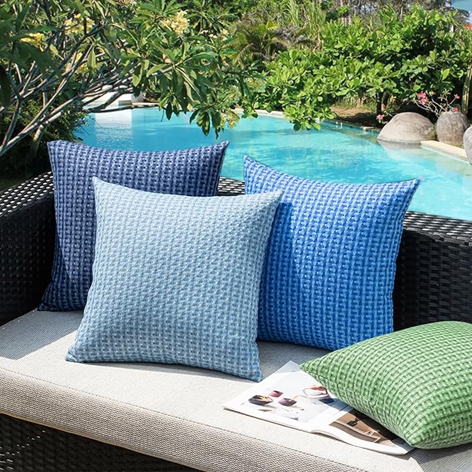 Kevin Textile Outdoor Waterproof 18"x18" Pillow Covers 2 Pack, Sage Green | Water Resistant Weaving Faux Linen Texture Throw Pillow Covers, Outside Decorative Pillowcases for Garden Patio Balcony Couch