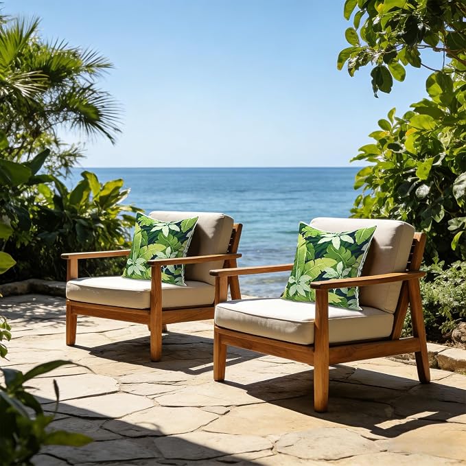 LVTXIII Outdoor Throw Pillows Set of 2, Patio Waterproof Pillows Fade Resistant Accent Pillows for Home and Garden Furniture Decoration, 16"x16", Jungle Leaves