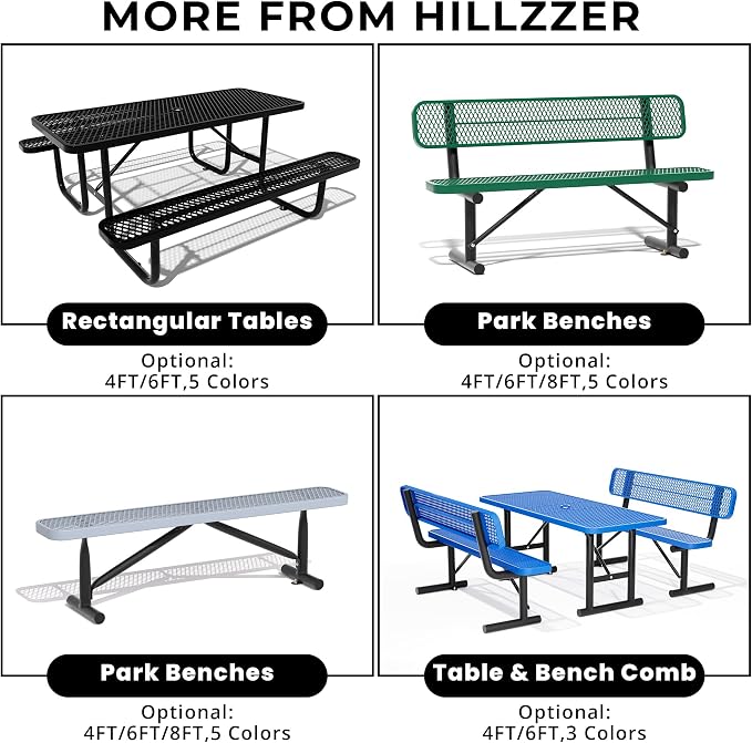 All-Weather Round Outdoor Picnic Table, Commercial Picnic Table Bench Set with Umbrella Hole, Thermoplastic Coated Metal Dining Tables for School, Stores, Park, Patio, Yard, Red
