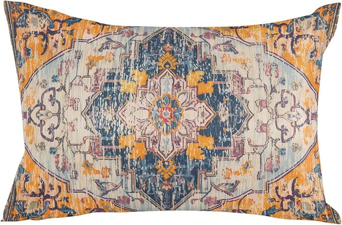 Outdoor Waterproof Pillow Covers Set of 2, Meddle Century Vintage Carpet Mural Pattern Patio Throw Pillow Covers, Decorative Cushion Case for Couch Sofa Furniture Garden, 20x12 Inch