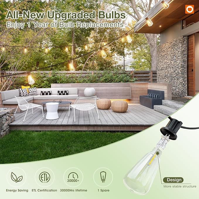 addlon 54(48+6)FT Solar String Lights Waterproof, with Remote& USB 24+2 LED | Shatterproof Bulbs Patio Lights Solar Powered, 3 Lighting Modes, Outdoor Lights for Camping Backyard Garden
