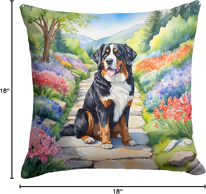 Caroline's Treasures Bernese Mountain Dog Spring Path Throw Pillow Machine Washable, Indoor Outdoor Decorative Pillow for Couch, Bed or Patio, 18Hx18W
