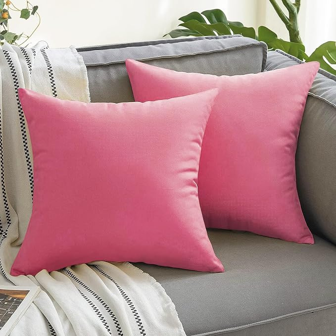 VAKADO Outdoor Waterproof Throw Pillow Covers 18X18 Set of 2 Decorative Hot Pink Patio Furniture Cushion Cases Outside Decor for Couch Garden Bench Porch