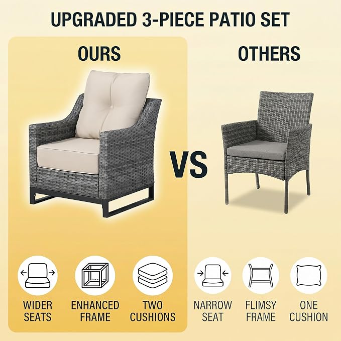 13 Piece Patio Furniture Set with 6" Thick Cushions, Weather-Resistant Wicker Swivel Rocker High Back Chairs and Fire Pit Table for Porch Yard Deck