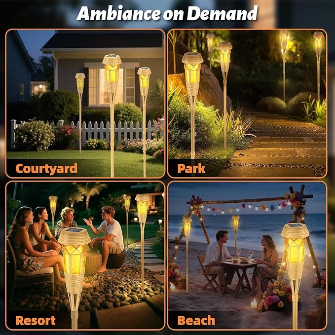 Solar Outdoor Lights – Torches with Flickering Flame for Garden Decor, Waterproof Garden, Outdoor Patio & Pathway Yard Decorations with Flame Torches - 4 Pack