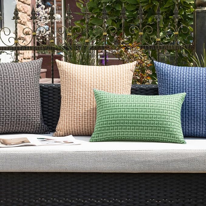 Kevin Textile Outdoor Waterproof 12"x20" Pillow Covers 2 Pack, Sage Green | Water Resistant Weaving Faux Linen Texture Throw Pillow Covers, Outside Decorative Pillowcases for Garden Patio Balcony Couch