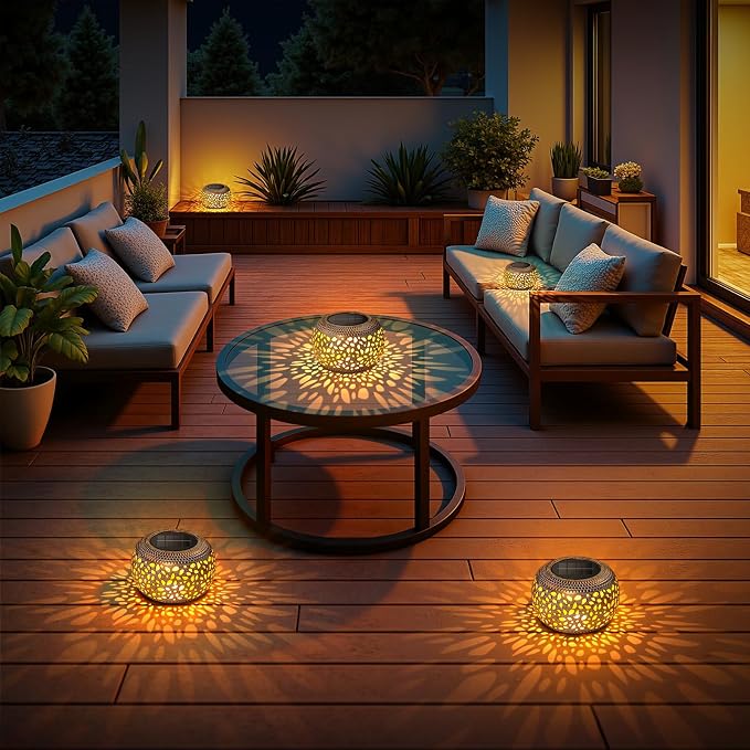 Solar Lanterns Outdoor Waterproof, Hollow Out Solar Table Lamp Patio Decor | 2 Lighting Modes Retro Metal Solar Lights for Outside Garden Yard Porch Deck Floor Indoor Tabletop Desk Decoration Gifts