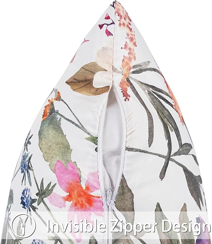Merrycolor Pack of 2 Outdoor Waterproof Throw Pillow Covers 18x18 Summer Floral Decorative Square Pillowcase Outdoor Pillow Covers for Patio Furniture Garden