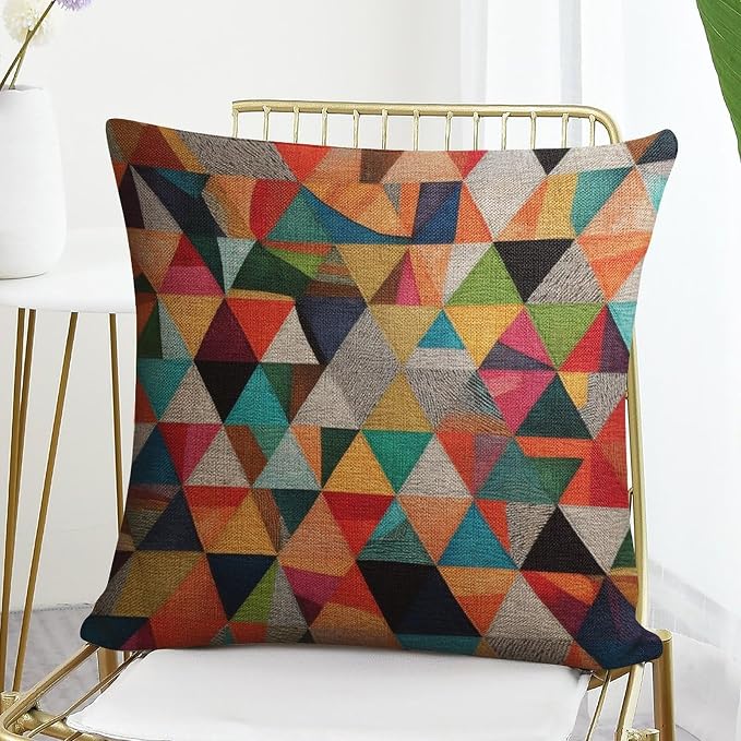 Sofa Pillows Colorful Fun Aesthetic Mid Century Modern Gomestry Pillowcases 18"x18" Vintage Geometric Square Pillow Cover Home Decoration for Sofa Couch Living Bed Room Gfit for Teacher