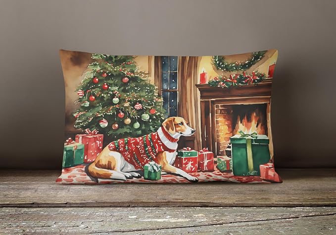 Caroline's Treasures DAC2596PW1216 American Foxhound Cozy Christmas Throw Pillow Machine Washable, Indoor Outdoor Decorative Pillow for Couch, Bed or Patio, 12HX16W