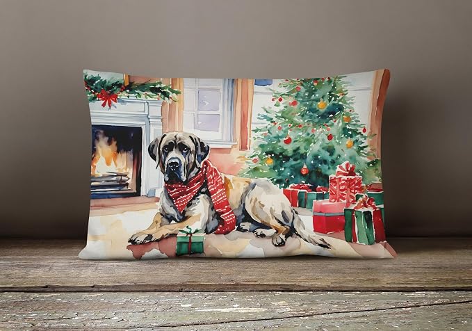 Caroline's Treasures DAC2703PW1216 Mastiff Cozy Christmas Throw Pillow Machine Washable, Indoor Outdoor Decorative Pillow for Couch, Bed or Patio, 12HX16W