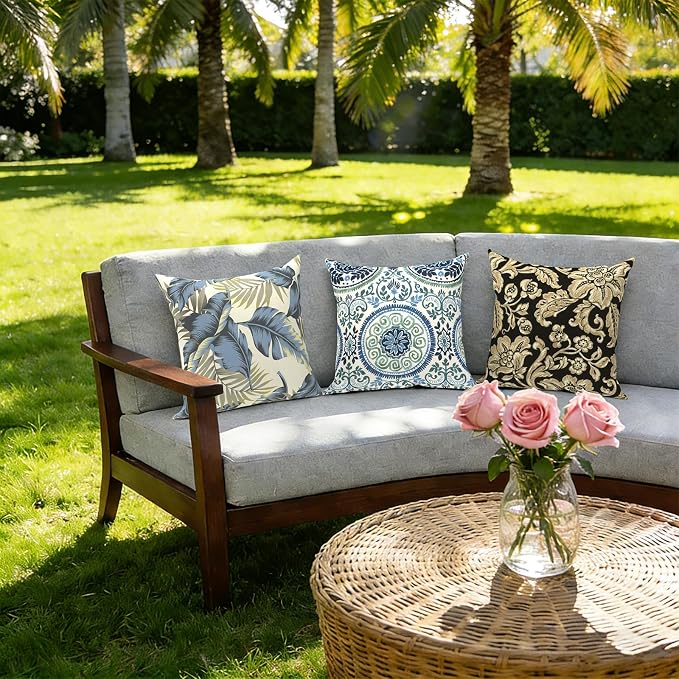 Outdoor Pillow Covers 16x16 Inch Set of 2 Waterproof Decorative Throw Pillow Covers Patio Pillow Cases for Patio Furniture Garden Couch Farmhouse,Lush Palm Blue
