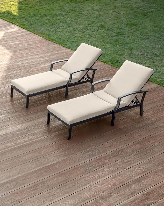 2 Pieces Patio Chaise Lounge Chairs, Never Rust Aluminum Outdoor Pool Lounge Chairs with Gray Cushion, 6-Position Adjustable Backrest Outdoor Loungers Pool Chaise Chair for Beach, Gunmetal