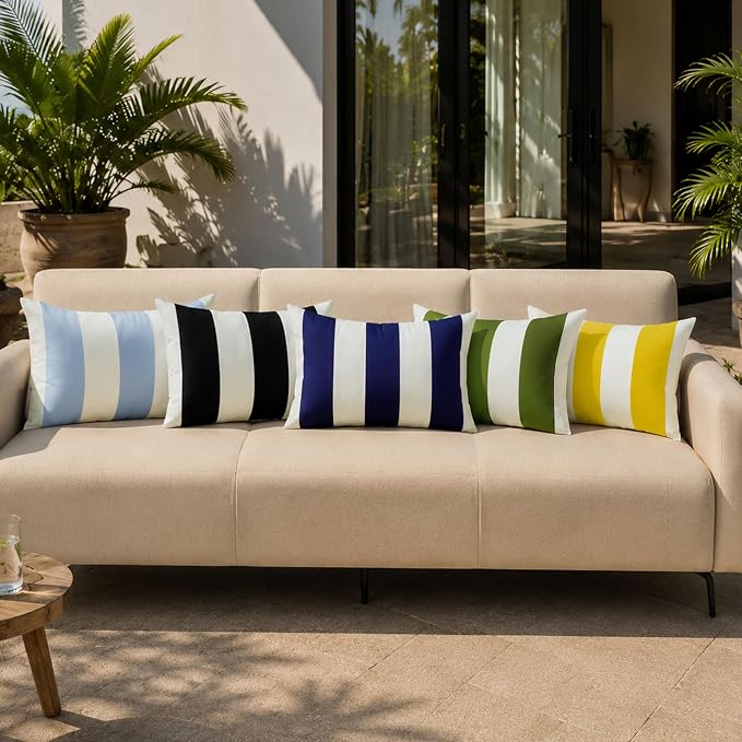Allorry Lumbar Pillow Cover 12x20 Yellow Striped Decoration Throw Pillow Covers for Spring Summer Outdoor Waterproof Garden Patio Furniture Sofa Bed Home Decor JB016-E12