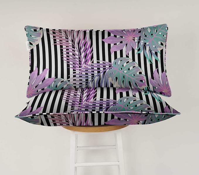 Indoor/Outdoor Polyester Fabric Lumbar Pillow Cover, All-Weather Waterproof Rectangular Cushion Case for Patio Furniture, 12 x 24 Set of 2 - Tropical-74