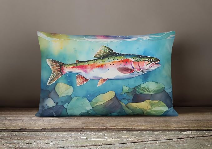 Caroline's Treasures DAC2816PW1216 Rainbow Trout Throw Pillow Machine Washable, Indoor Outdoor Decorative Pillow for Couch, Bed or Patio, 12HX16W