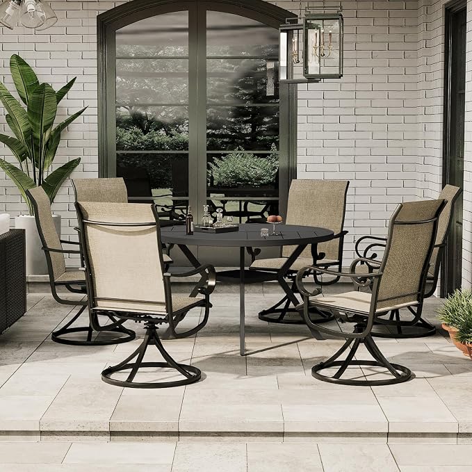 47" Outdoor Patio Table Dining Table All Weather Metal Round Patio Dining Table with Adjustable Umbrella Hole Patio Furniture for Lawn Garden Backyard, Black
