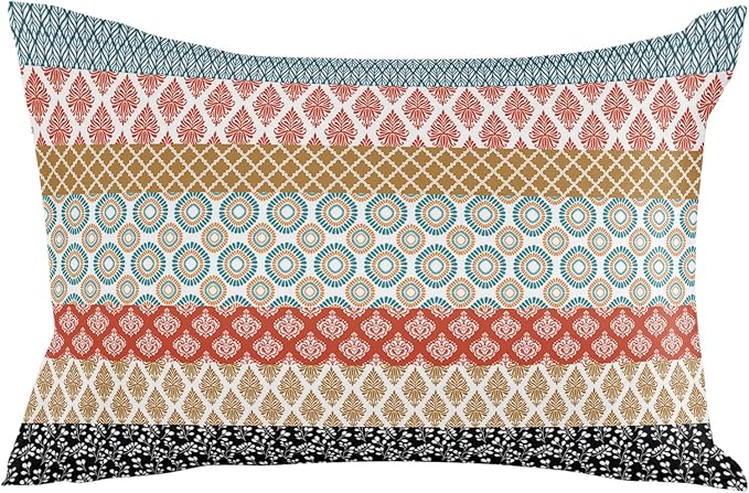 Boho Outdoor Pillow Covers Waterproof, Colorful Striped Ethnic Modern Geometric Abstract Art All Weather Cushion Case Set of 2, Lumbar Pillowcase for Sofa Couch Bed Decor Patio Furniture 20"x12"