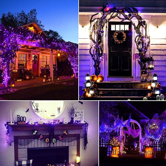 Minetom Halloween String Lights Outdoor, 98 Feet 300 Led Christmas Lights with 8 Lighting Modes for Halloween Party Christmas Xmas Tree Lights Decor(Purple) | 8 Lighting Modes, Christmas Mini Lights for Home Door Window Decor Halloween Christmas Party ...