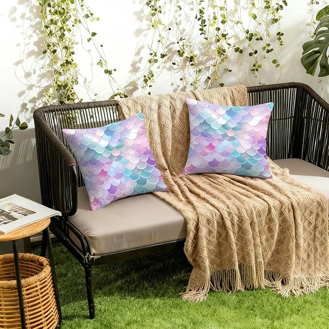 Waterproof Outdoor Pillow Covers Patio Throw Pillow Cases 18x18 Scales | Decorative Throw Pillows Patio Cushion Covers Set of 2, Outdoor Pillow Inserts Cover for Couch Chair