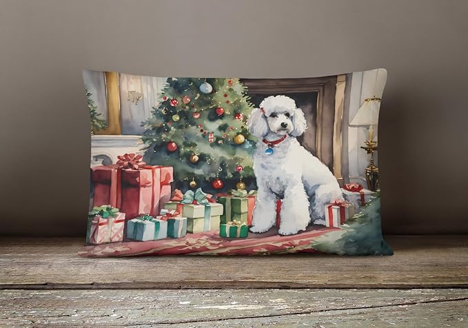 Caroline's Treasures DAC2728PW1216 Poodle Cozy Christmas Throw Pillow Machine Washable, Indoor Outdoor Decorative Pillow for Couch, Bed or Patio, 12HX16W