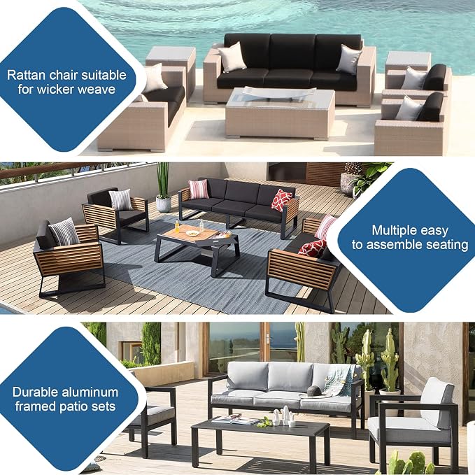 14 PCs Patio Cushion Covers for 7 PCs Outdoor Furniture Sectional Seating Sets Water Resistant Plus 2 Throw Pillows (Red, 23.6(L)*23.6(W)*4.33(T) inches)