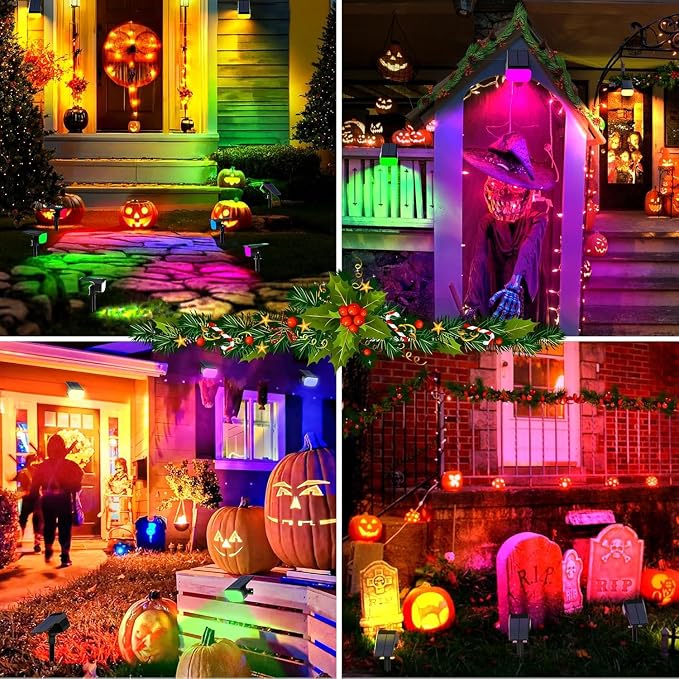 WENATY Solar Spot Lights Outdoor Waterproof, 12 Pack Solar Spotlights, RGB | 7 Lighting Modes, Color Changing Solar Powered Landscape Flood Lights for Halloween & Christmas Decorations Yard Garden Tree