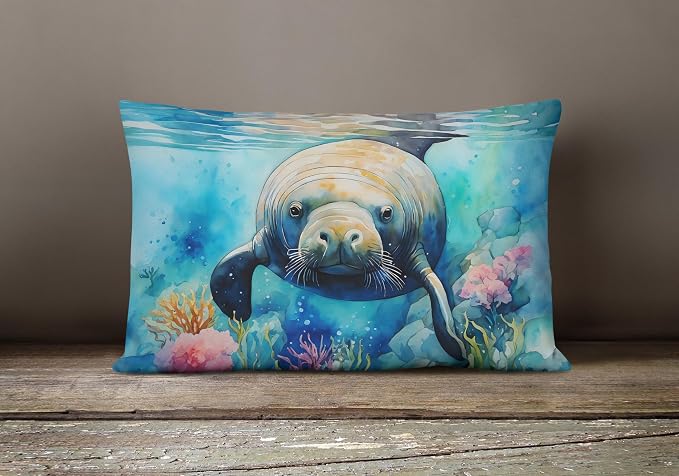 Caroline's Treasures DAC2814PW1216 Manatee Throw Pillow Machine Washable, Indoor Outdoor Decorative Pillow for Couch, Bed or Patio, 12HX16W
