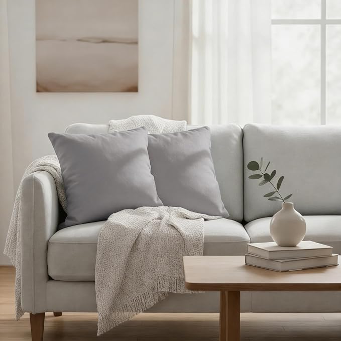 JMGBird UV-Resistant Outdoor Throw Pillows Waterproof Outdoor Pillow Cover | Water-Resistant Outdoor Pillows Set of 2, 18x18 inch Durable Pure Grey Throw Pillows with Inserts