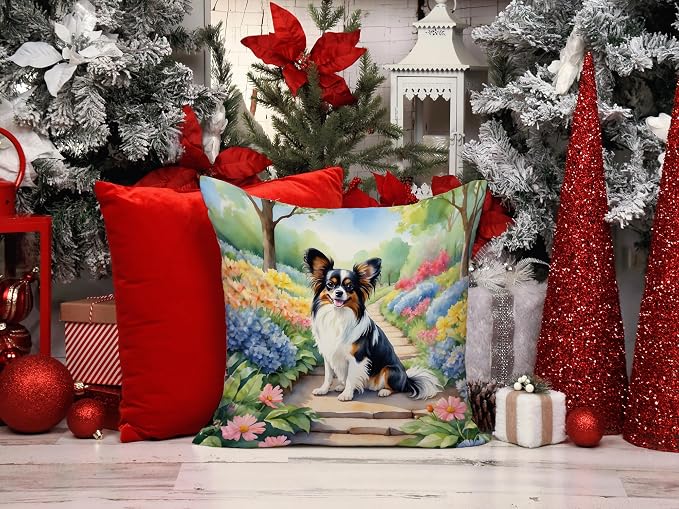 Caroline's Treasures Papillon Spring Path Throw Pillow Machine Washable, Indoor Outdoor Decorative Pillow for Couch, Bed or Patio, 14Hx14W