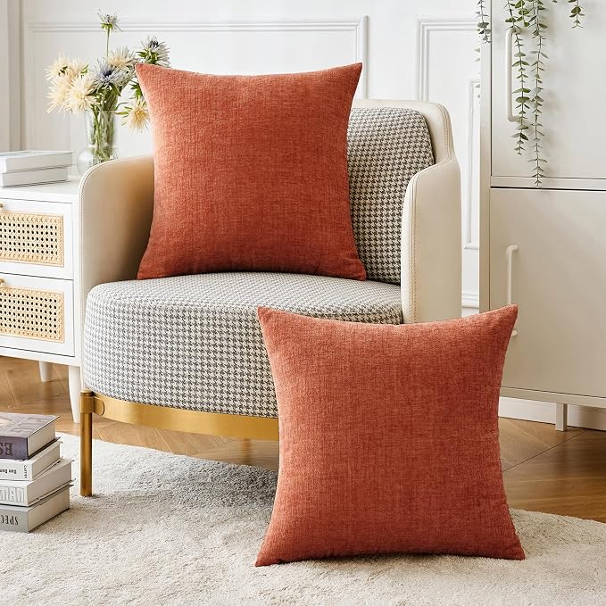 MIULEE Pack of 4 Decorative Outdoor Solid Waterproof Throw Pillow Covers Chenille Pillow Covers