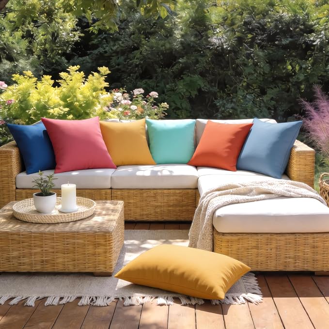Outdoor Pillow Covers Waterproof Cushion Covers Patio Pillows Case 2 Pack | 18x18inch, Solid, Seamless, Hidden Zipper,Pecet for Porch Decoration,Patio Furniture,Outdoor Couch, Balcony,Garden Bench