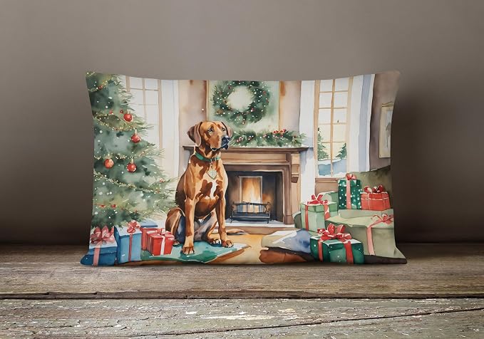 Caroline's Treasures DAC2735PW1216 Rhodesian Ridgeback Cozy Christmas Throw Pillow Machine Washable, Indoor Outdoor Decorative Pillow for Couch, Bed or Patio, 12HX16W