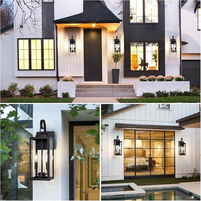 BesLowe 18" Large Outdoor Wall Light, 2-Light Black Exterior Sconce | Waterproof, Rust-Resistant, Durable Metal with Clear Glass, Standard E12 Socket, Easy to Install