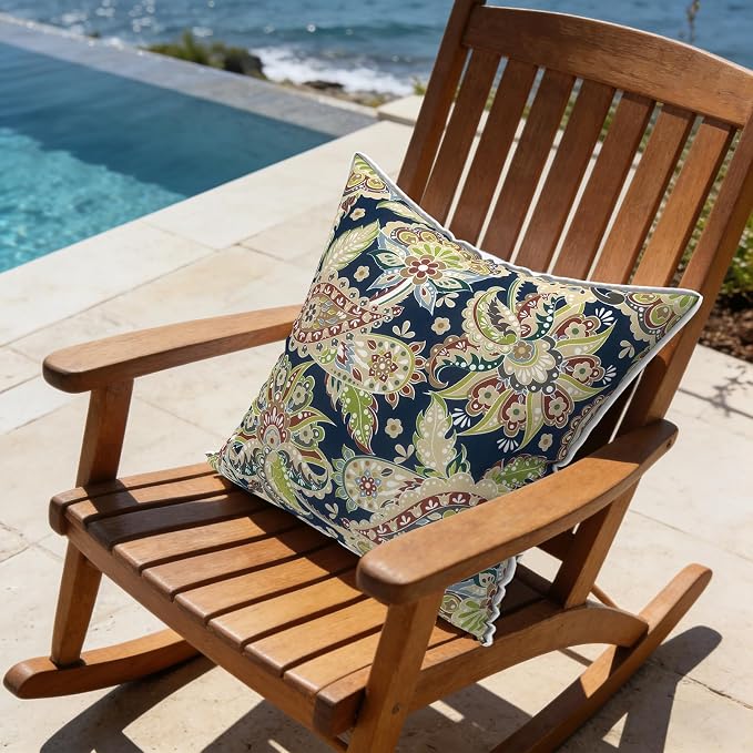LVTXIII Outdoor Pillow Covers Set of 2, Patio Waterproof Throw Pillow Cases Fade Resistant Accent Pillow Covers for Spring Summer Garden Decoration, 16x16, Paisley Sapphire Blue