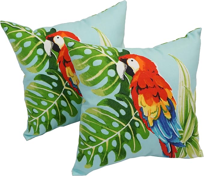 Blazing Needles Outdoor Square Throw Pillow, 17", Parrot Palm 2 Count