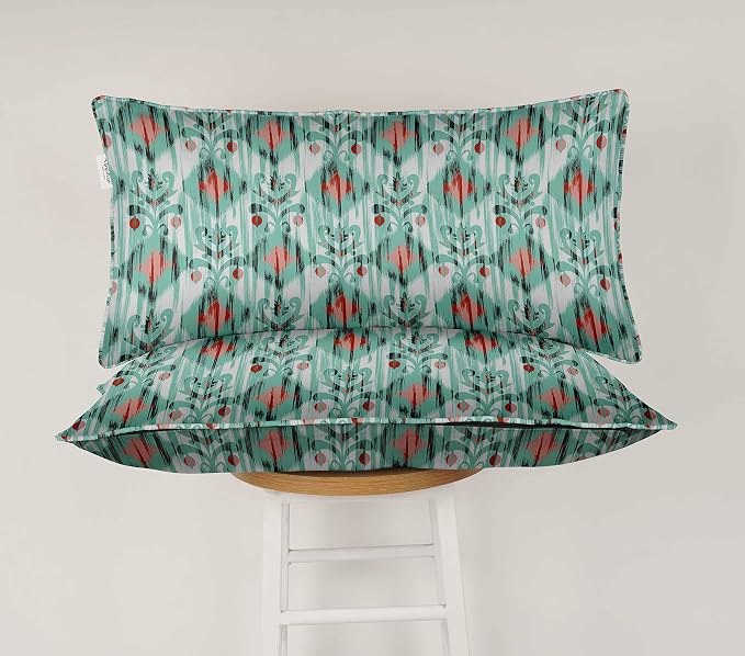 Indoor/Outdoor Polyester Fabric Lumbar Pillow Cover, All-Weather Waterproof Rectangular Cushion Case for Patio Furniture, 12 x 20 Set of 2 - Ikat-75