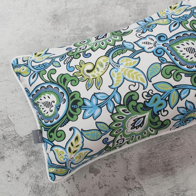 Magpie Pack of 2 Outdoor/Indoor Lumbar Pillow Case Covers 12"x20", Waterproof Rectangular Throw Pillowcase Shell Decorative Cushion Sham for Home Patio Garden Tent Couch - Floral Blue Green